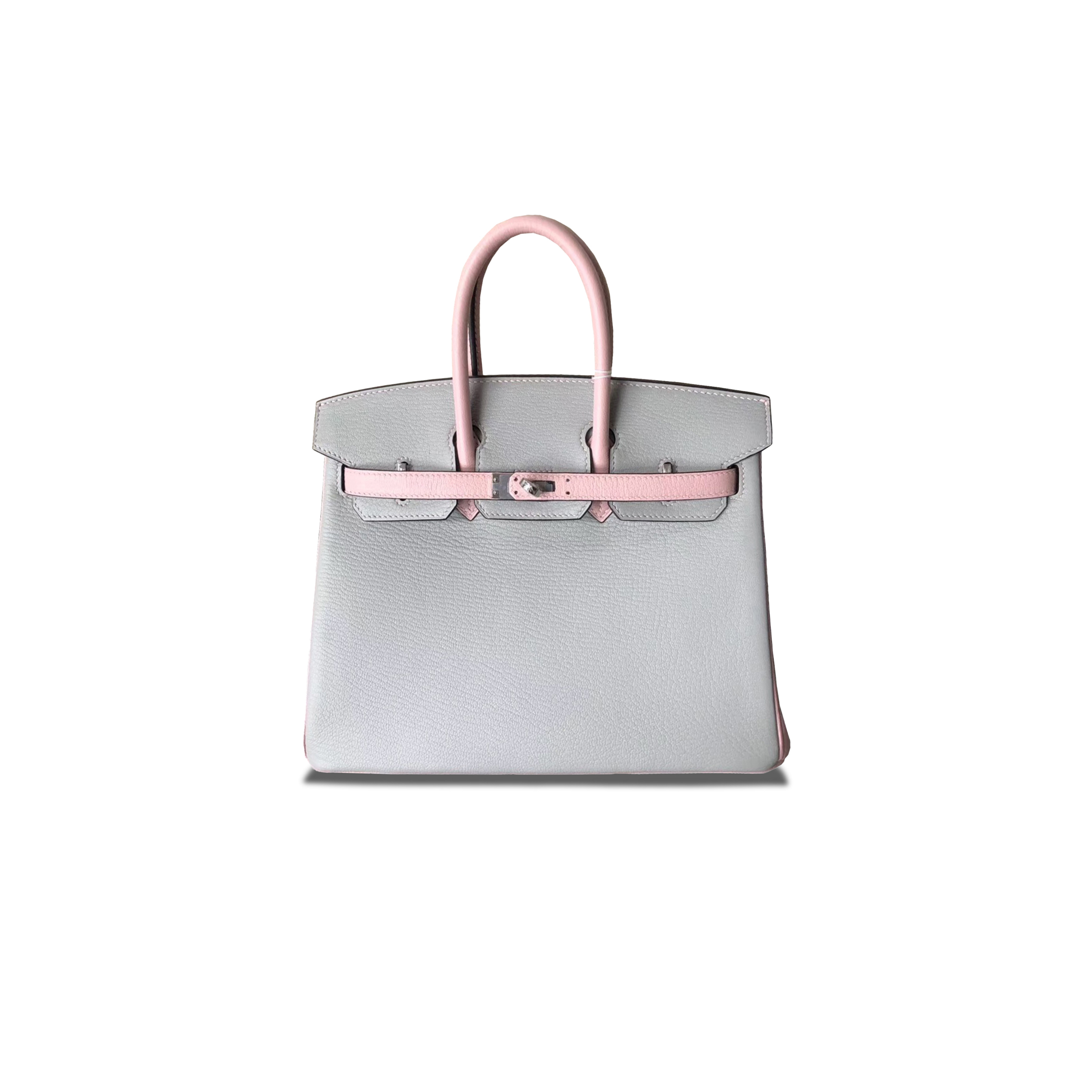 HERMÈS MASTER BIRKIN 25 CHEVRE LEATHER PEARL GREY AND CHERRY BLOSSOM PINK SILVER BUCKLE BAG H028361CC73 (25*20*13cm)